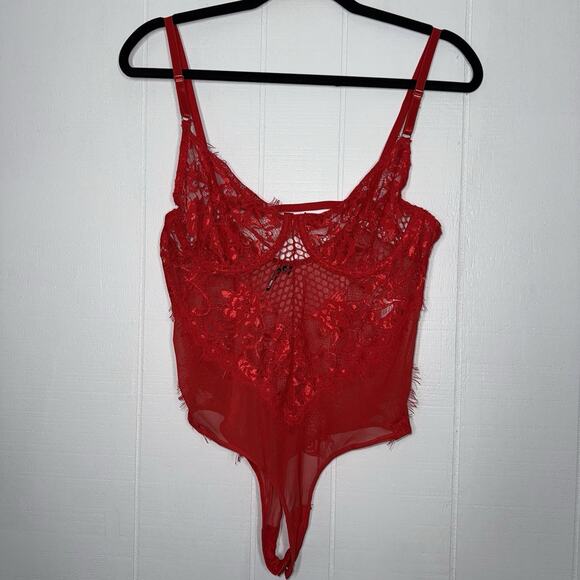 Fashion Nova Women’s Hopelessly Romantic Teddy Lingerie Lace Bodysuit Red Size M - Picture 1 of 6